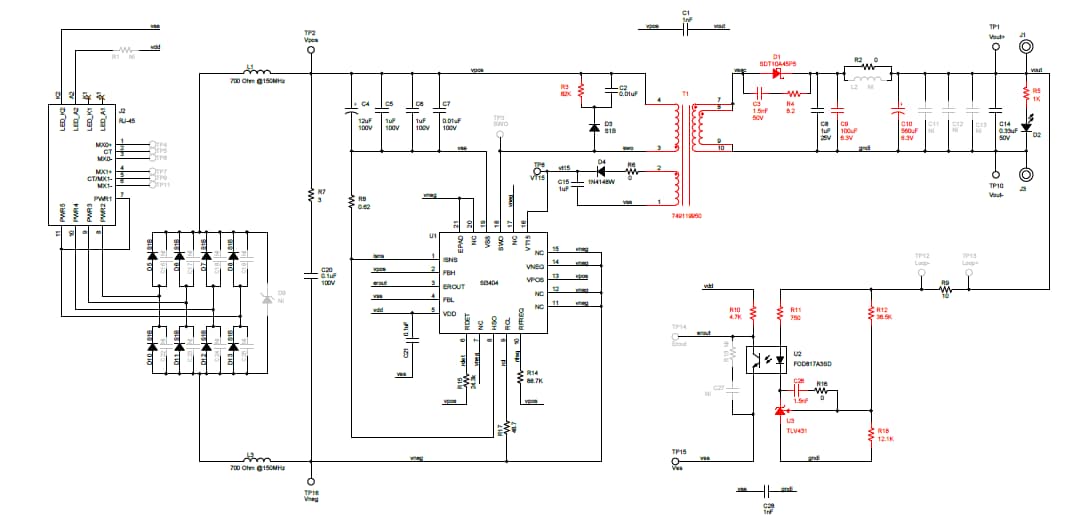 계통도 - Skyworks Solutions Inc. Si3404FB5V3KIT 5V 클래스 3 PoE PD 평가 키트